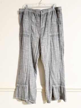 Soft Surroundings Raleigh Gauze Pants 1X Grey Stripe Ruffle Hem Pockets